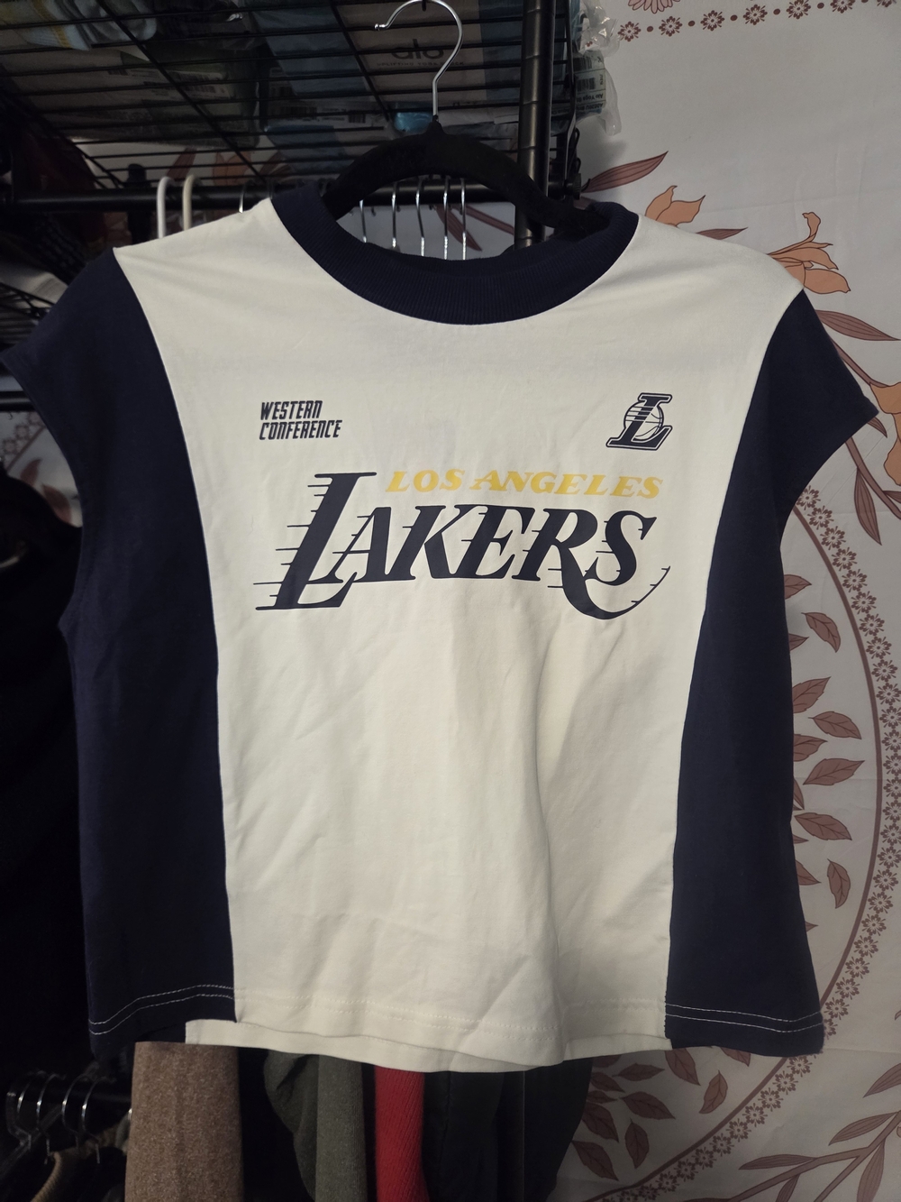 NBA Los Angeles Lakers Colorblock Crop Top - White & Navy